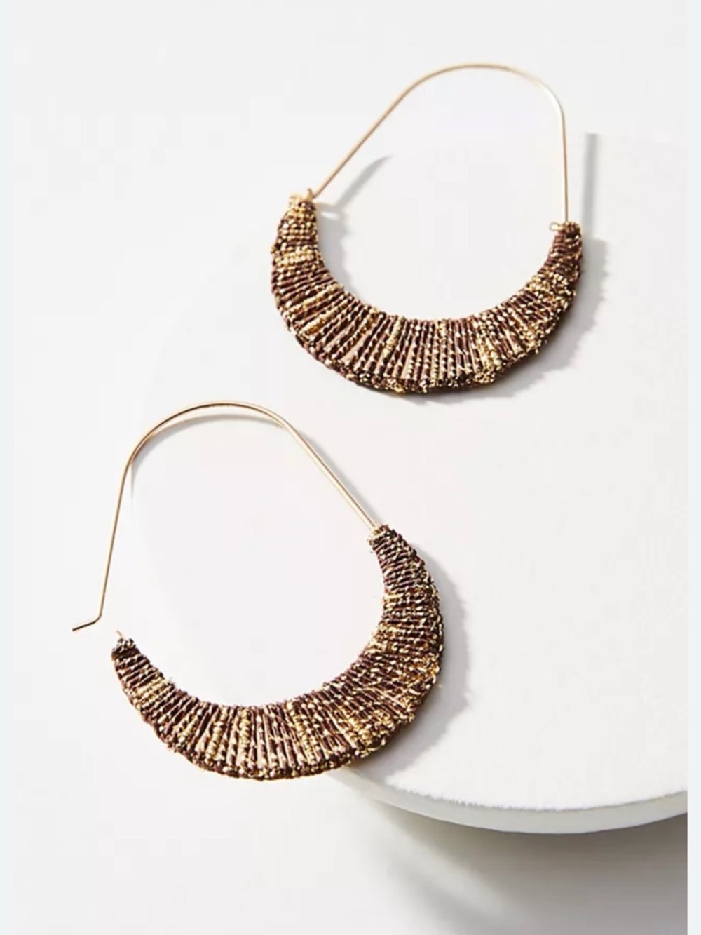 Anthropologie Gold and Brown Textured Crescent Hoop Earrings - Picture 2 of 4